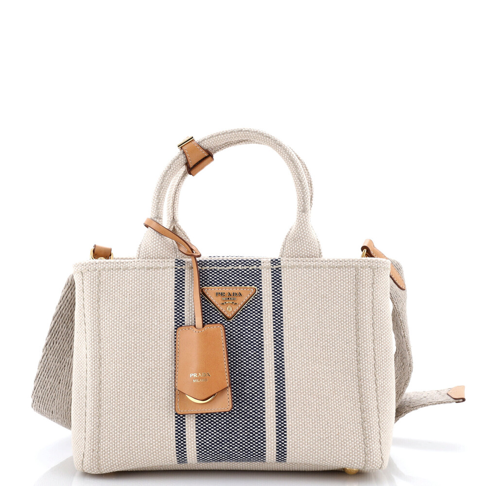 Prada Logo Jardiniere Tote Triangle Embroidered Canvas